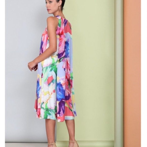 BL^NK LONDON X ANTHRO Ashleigh Trapeze Watercolor Floral Midi Dress Size XS - Picture 3 of 12